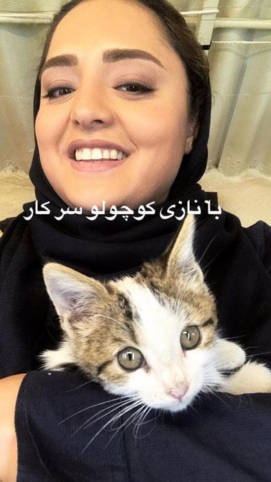 نرگس محمدی در شرایط گربه به بغل!